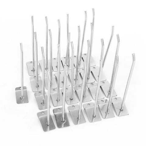 15cm Wall Panel Hooks Set Of 25 Heavy Duty Chrome Slat Wall Hooks for shop displays, arranged neatly in rows, welded construction