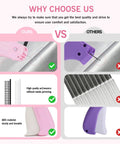 Comparison chart highlighting features of Clothing Repair Gun Kit With 5mm Mini Fasteners in black and white, pink handle.
