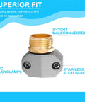 Heavy Duty Garden Hose Repair Fittings Aluminum Male Coupling Menders With Zinc Clamps And Rubber Washers, 3/4" male connector detail