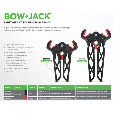Bow Jack Folding Bow Stand For Bowhunting Easy Carry Portable Lightweight Durable Field And Range Support with models TG394BR and TG395BR