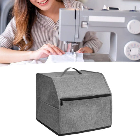 Oxford Cloth Sewing Machine Cover With Accessory Pouch, Dustproof Protector For Serger And Standard Sewing Machines, grey fabric