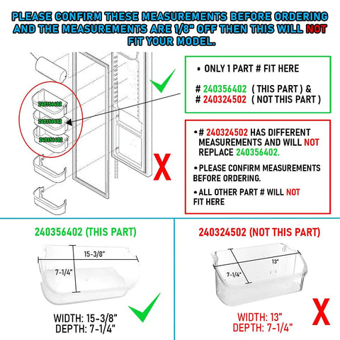 Diagram showing installation guide for Durable Refrigerator Door Bin Replacement Shelf For Frigidaire Kenmore Electrolux, 240356402 compatible