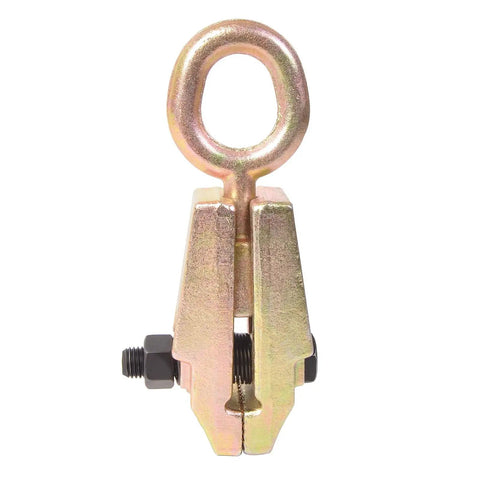 Front view of Self Tightening 5 Ton Auto Body Pull Clamp for Frame Repair, Small Mouth Grip, 10,000 Lb Capacity, bronze.