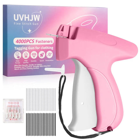 Clothing Stitch Gun Quick Fixer For Dresses And Garments With 6 Needles And 4,000 Fasteners, 2,000 Black And 2,000 White in rose red