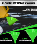 2-Piece Circular Funnel for easy pouring, featuring 3.7" and 5.4" opening diameters, ideal for coolant refilling.
