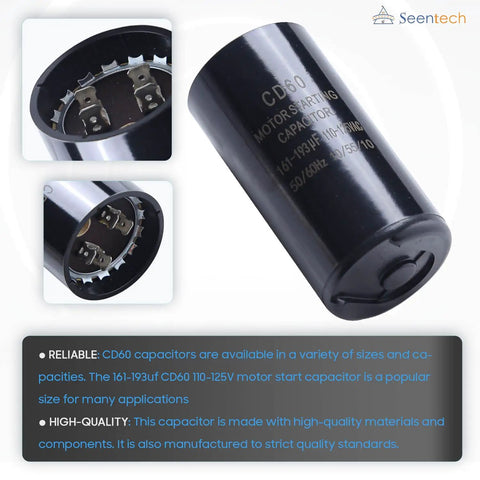 161-193 UF Round Motor Start Capacitor 110-125V AC 50/60Hz Universal Fit, showing top terminals and cylindrical shape