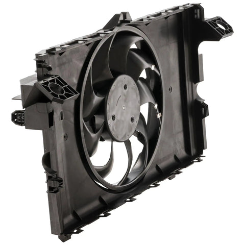Direct Swap Cooling Fan Assembly For Tesla Model Y 2020 Through 2024 Radiator Fan Single Blade in black with connector.