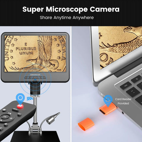 10.1 Inch LCD Digital Microscope For Soldering And Coin Inspection With 1080P Video And 12MP Photos, IPS Display, Wide Field Of View, Macro Magnification, Easy USB HD Output, Dope Tool For Electronics Tinkerers. 10.1-inch LCD microscope on metal stand showing coin detail