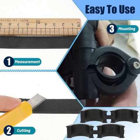 12 Pcs Bicycle Handlebar Rubber Gasket Kit Fits 22.2 25.4 To 31.8 Mm Plus 2 DIY Gaskets installation steps with tools shown