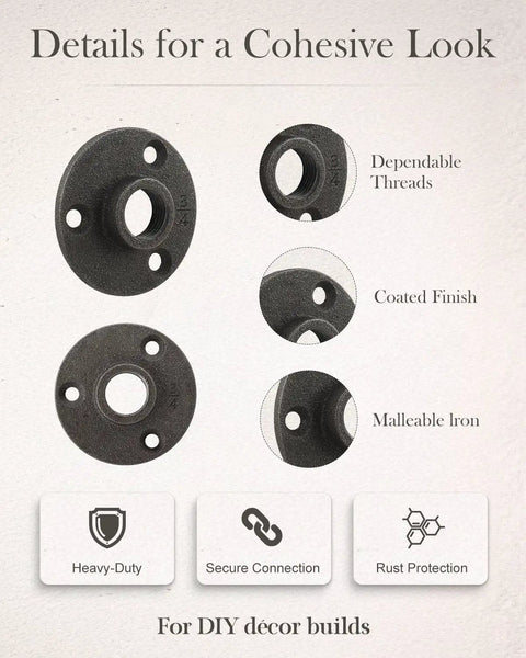 Details of Twenty Pack Three Quarter Inch Malleable Cast Iron Pipe Flange Set For Threaded Black Pipes And Fittings