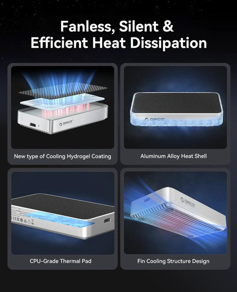 Straight Fire 80Gbps M.2 NVMe SSD Enclosure Portable External Drive showcasing fanless cooling features and aluminum alloy construction.