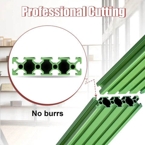 Close-up of Two Pack 800mm Green T Slot 2080 Aluminum Extrusion Profile Linear Rail European Standard Anodized with no burrs.