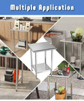 NSF Certified Stainless Steel Prep Table With Adjustable Undershelf 24 By 24 Inch Tabletop in various settings