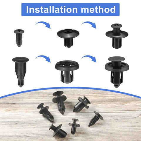 Installation method for All In One 265 Piece Car Bumper Retainer Clip Kit With Six Size Plastic Rivets Auto Fasteners Push Pins