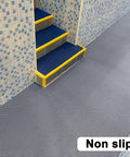 Heavy Duty PVC Drainage Mat Grippy Non Slip Wet Area Floor Mat Roll 3 By 16.4 Ft 0.22 Inch Thick Ideal For Restaurants Bars Bathrooms Pools Patios Outdoor And Indoor Grey installed by tiled stairs