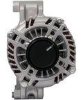 Front view of remanufactured car alternator that runs smooth with high quality bearings, double lipped seals, and high temp lube.