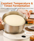 Joydeem 3.7Qt Electric Dough Maker With Smart Seasonal Fermentation And 150W Motor preparing dough in stainless steel basin.