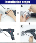 Installation steps for Heavy Duty Electric Drill Plate Cutter for sheet metal cutting adapter attachment.