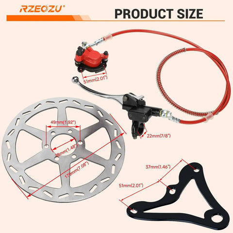Rear Hydraulic Brake Kit With Caliper Mounting Bracket For Mini Bikes Direct Replacement For Monster Moto 80cc 105cc MMB80 MMB105 GMB100 Coleman RB100 RT100 180mm Disc Rotor Bolt On Upgrade For Safer Street Rides