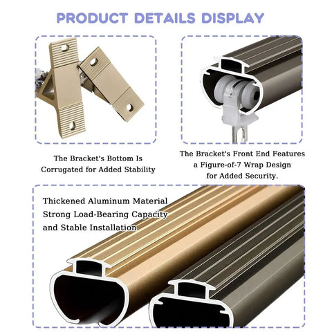 Detailed view of 7.2 Ft Heavy Duty Single Track Wall Mounted Sliding Barn Door Hardware Kit showcasing durable brackets and track material.