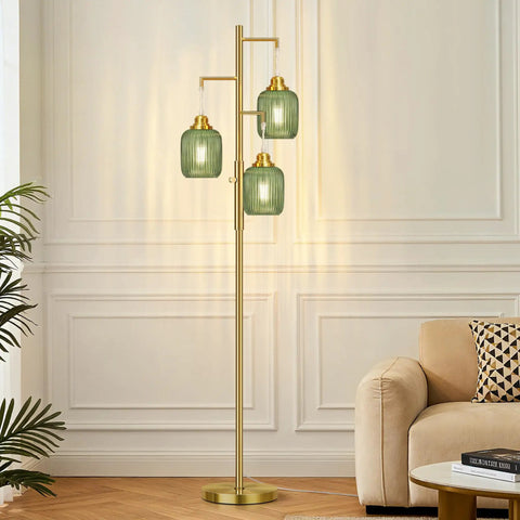 Industrial Dimmable Floor Lamp With Stepless 0 To 100 Brightness, 68 Inch Tall Tree Style Farmhouse Rustic Metal Floor Lamp With 3 LED Bulbs