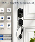 Eight In One Fingerprint Smart Door Lock With Integrated Touchscreen Keypad And Heavy Duty Zinc Alloy Handle Designed For Seamless Keyless Entry Hella Secure Matte Black Edition, close-up of keypad.