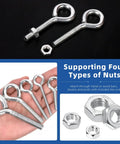 Heavy Duty Stainless Steel Eye Bolt And Nut Kit With Five Sizes Welded Closed Eye Screws For Indoor And Outdoor Hanging 116 Pieces With Nuts DIY Rigging And Ceiling Or Deck Hangers, stainless eye bolts and hex nuts