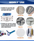 Vacuum Brazed Diamond Hole Saw and Drill Bit Set uses for porcelain tile, ceramic, marble, granite drilling, with visual examples.