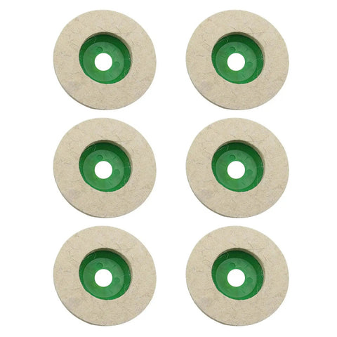 Get Your Gear Ready With These Six Premium Wool Felt Polishing Wheel Discs Perfect For 95 Or 100 Angle Grinders And Crushing Metal Marble Or Brass Like A Boss In Workshops Without Burning Out - Set of six 95mm wool discs.