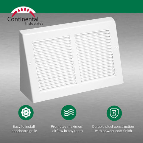 Triangular Baseboard Vent Cover White For HVAC Vents 12 By 6 Inch Opening Shown in Side Angle with Durable Plastic Grille