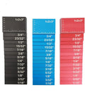 Real Deal Woodworking Inch Setup Blocks For Table Saw Router Adjustment With Battle Ready Aluminum Height Gauges and Crisp Etched Sizes In Sleek Black Dead On Precision Gear, stacked black, blue, and red blocks with inch measurements.