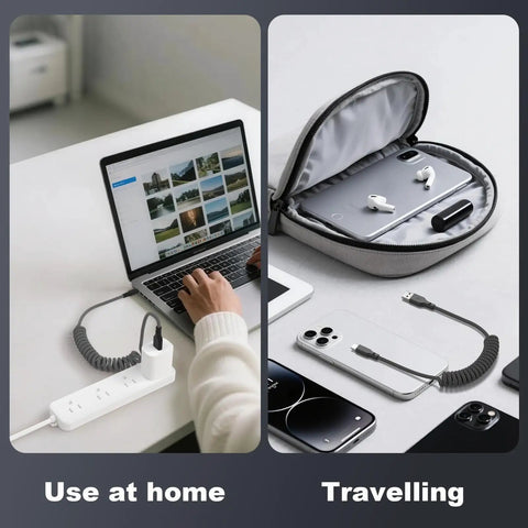 Retractable Braided USB A To USB C Car Charger Cables 2 Pack 3 Ft Ultra Fast Charge in use at home and for travel storage