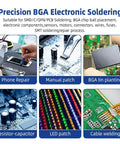 Sn63 Pb37 Tin Solder Paste For Electronics Soldering Flux 183 C Melting Point 20 To 38 Micron Tin Paste For PCB IC BGA And SMD Repair 3 Pack Bubble Free Crack Free Smooth Bright Joints usage guide showing various soldering processes