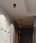 2 Pack LED COB Adjustable Ceiling Spotlight Surface Mounted 7W 3000K Warm White Black Aluminum Spotlight in modern hallway