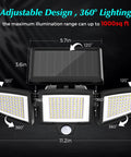 Solar Powered Outdoor Lights With Remote Control No Brainer Bright, 210 LED Flood Light Delivers 2500 Lumens, adjustable design
