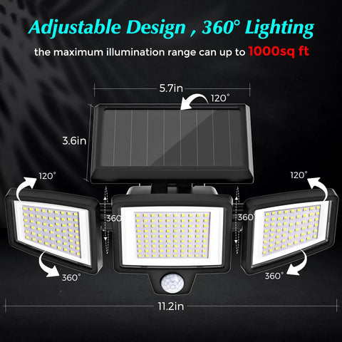 Solar Powered Outdoor Lights With Remote Control No Brainer Bright, 210 LED Flood Light Delivers 2500 Lumens, adjustable design