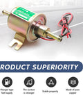 12V Inline Fuel Pump Beefy Low Pressure 3 To 5 Psi Copper Clad Body Model HEP 02A shown with wiring and durability features