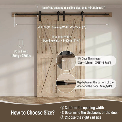 Heavy Duty Sliding Barn Door Hardware Kit For 60 Inch Wide Double Doors, 20 Foot Track, installed with size guide