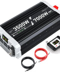 3500W Pure Sine Wave Inverter For 12V DC To 110V AC With 3 AC Outlets USB Port Type C Port Remote LCD Display Ideal For Solar Power Off Grid RV Life And Home Emergency Backup, inverter unit with remote display and cables