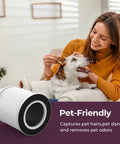 Woman with dog and Replacement H13 True HEPA Filter For B-D02L Air Purifier Easy Install Captures Dust Pollen Smoke Odors Pet Dander
