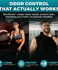 Woman exercising and man using Body Wipes For Men After Gym No Rinse Shower Sheets Full Body Cleanse 50 XL Wipes Plus 4 Travel Sachets