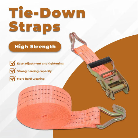 20 Pack Heavy Duty Cargo Tie Down Straps 1.5 Inches By 20 Feet Galvanized Steel Ratchet Belts with adjustable orange strap and hooks