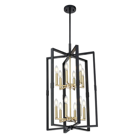 12 Light Farmhouse Pendant Light With Dope Vintage Gold Accents And Industrial Black Finish Semi Flush Mount Ceiling Fixture