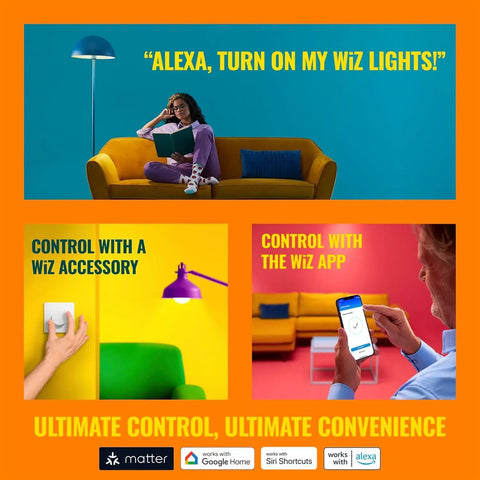 Lit Color A19 LED Bulbs 3 Pack With Sunset To Sunrise Automation, Motion Sensing, Voice Or App Control, Full Color 800 Lumen 60W Equivalent, Indoor Smart Home Ready, Matter Compatible smart home control image