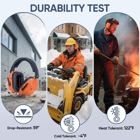 Bright Orange Adjustable Safety Earmuffs For Adults With Real Talk Comfort And Hearing Protection Noise Reduction NRR 26dB For Construction Work And Loud Environments Durable Over Ear Muffs For Shooters And Builders in durability tests