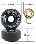 52mm 95A Skateboard Wheels with Tool Set and Bearings Spacers and Washers Included, Black Decks Durable Polyurethane, shown with measurements