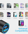 45W PD USB C Car Charger With QC3 Dual 12V Lighter Ports And Three Foot Type C Cable Fast Charge; compatible with multiple devices