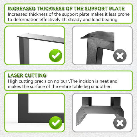 K Shaped 2 Tier Metal Table Legs Heavy Duty Desk Leg Set In Black with increased support plate thickness and precision laser cutting.