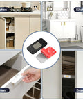 Ultra Thin No Drill Magnetic Cabinet Catch 15 Pack In Black Stainless Steel installed in kitchen and drawer settings
