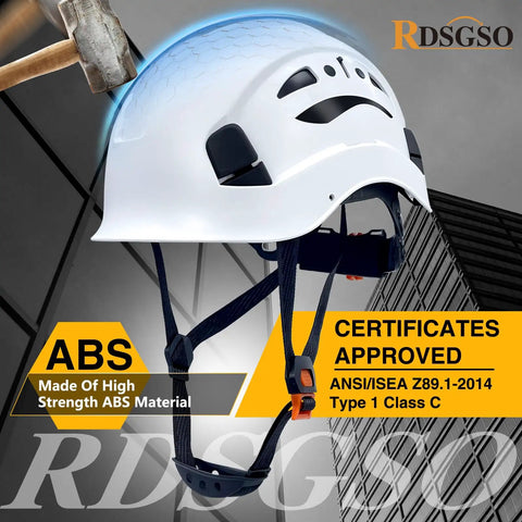 Breathable Lightweight Construction Safety Helmet With Dual Side Vents And 6 Point Suspension ANSI ISEA Z89.1 Type I Class C.